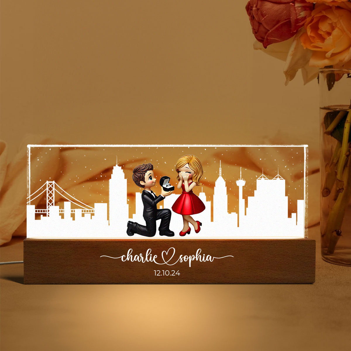 Personalized Skyline LED Night Light Anniversary Gift, Engagement Gift, Bridal Shower Gift for Couple, Best Friends