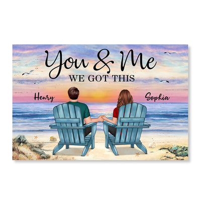 Back View Couple At Beach Purple Sunset Personalized Horizontal Poster