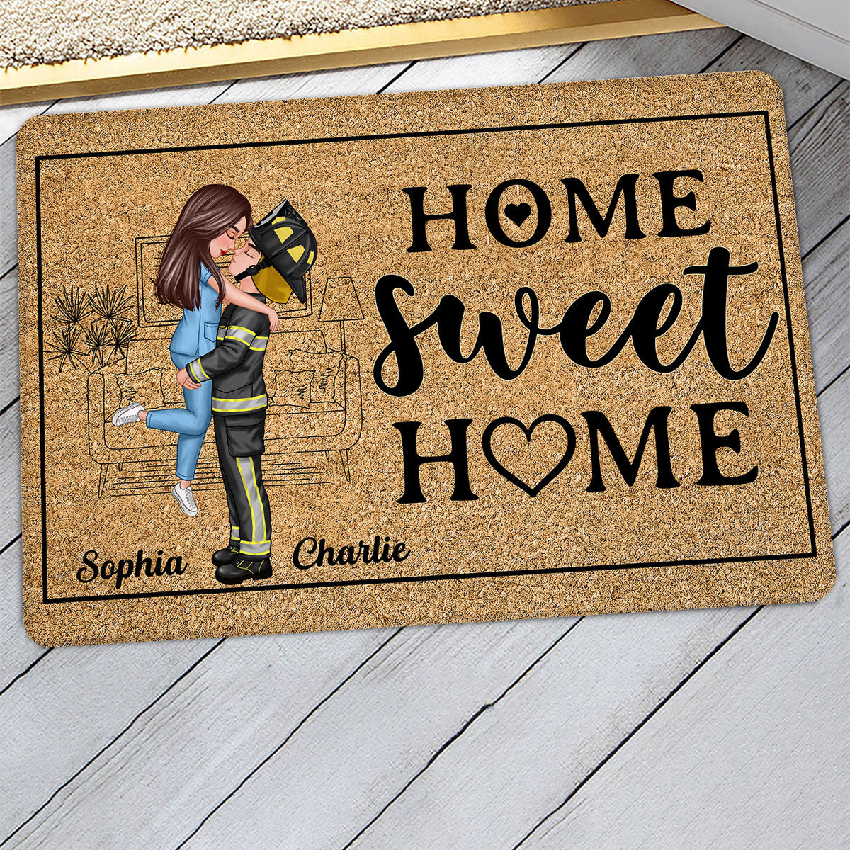 Couple Valentine‘s Day Gifts by Occupation Gift For Her Gift For Him Firefighter, Nurse, Police Officer Personalized Doormat