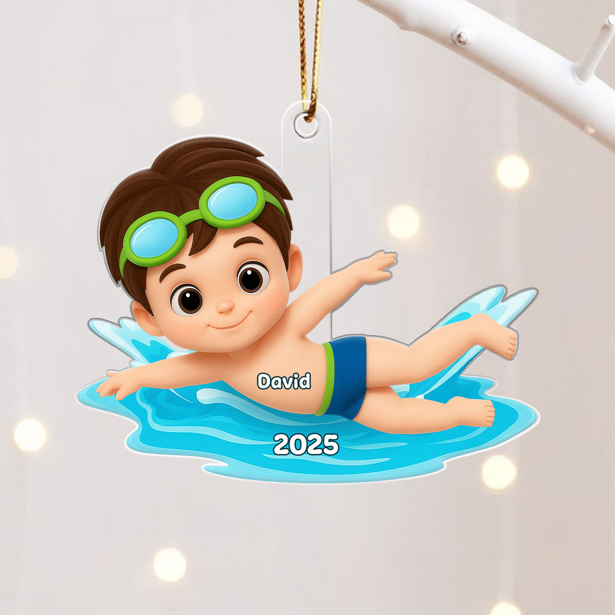 Swimming Boy Girl 3D Effect - Personalized Acrylic Ornament - Christmas Gift for Son Daughter Grandson Granddaughter