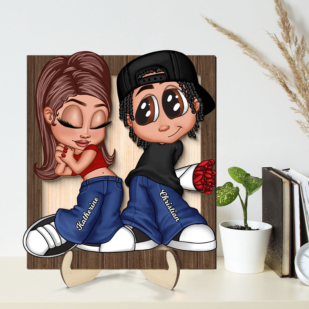 Y2K Couple Personalized 2-layer Wooden Plaque, Unique Valentine's Day Gift For Him, Gift For Her