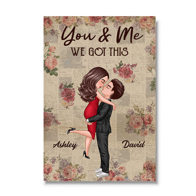 Roses Newspaper Pattern Doll Couple Hugging Kissing Personalized Vertical Poster