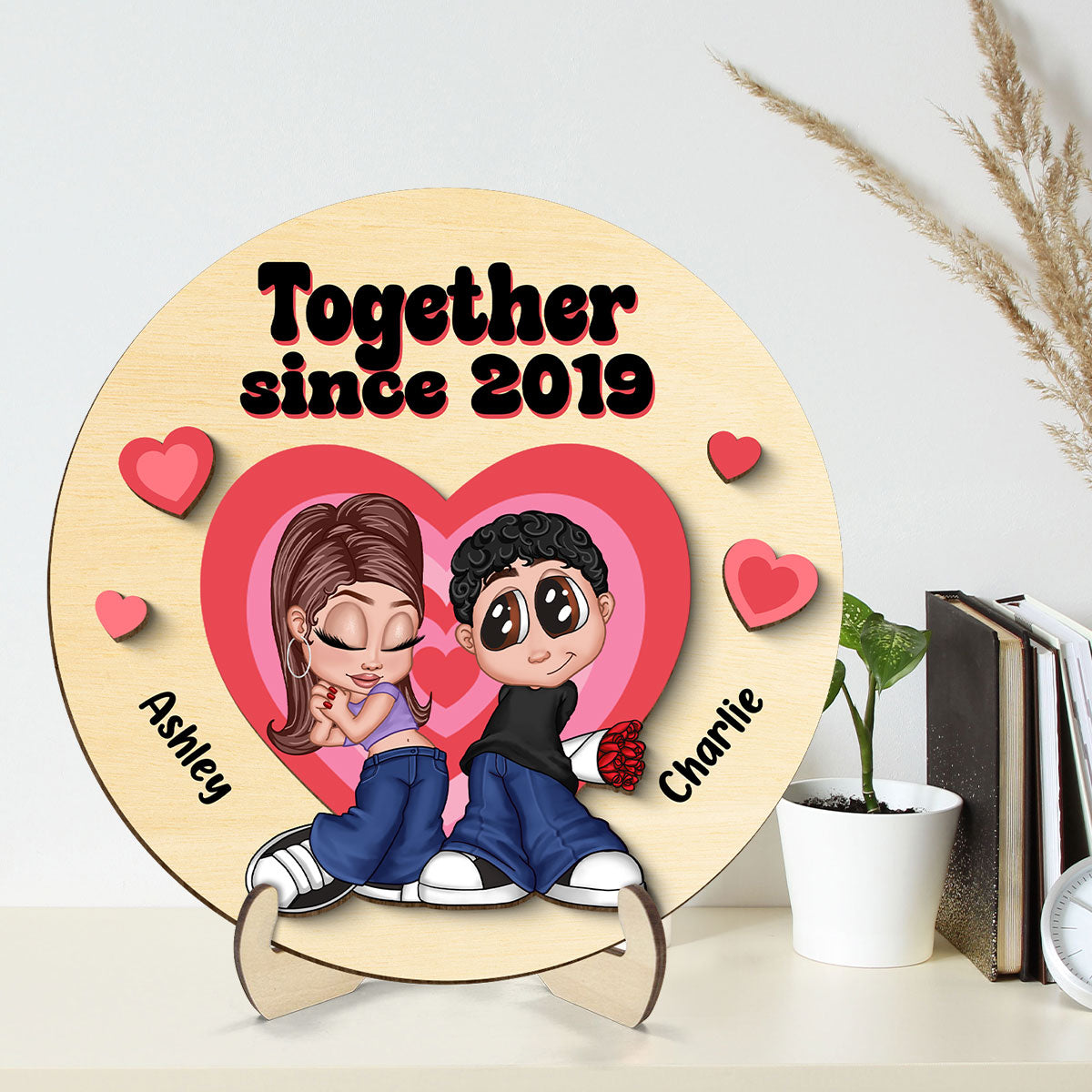 Y2K Couple Hearts Personalized 2-layer Wooden Plaque,  Unique Valentine's Day Gift For Him, Gift For Her