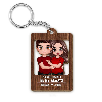 Doll Couple Standing Embracing Valentine‘s Day Gift Personalized Wooden Keychain