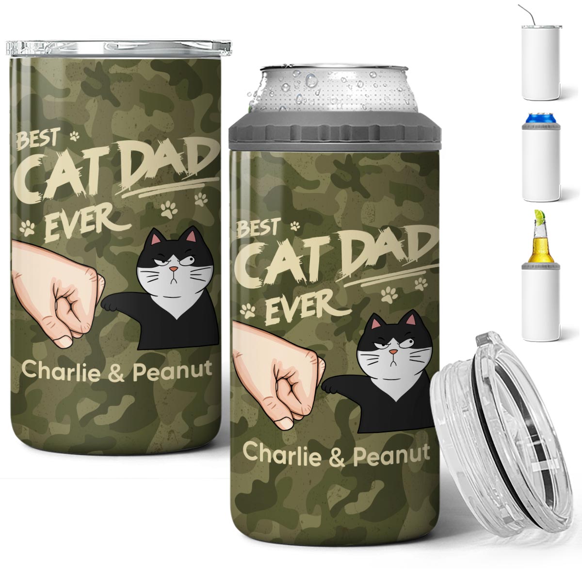 Best Cat Dad Ever Fist Bump Funny Cute Cats Personalized Can Cooler