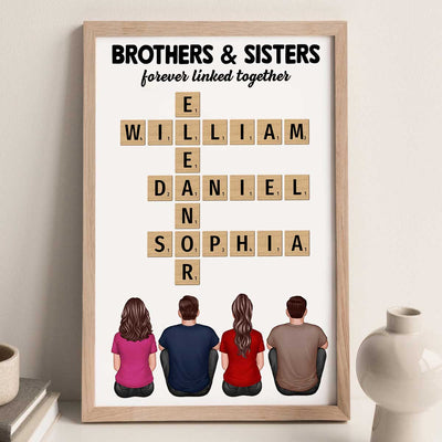Crossword Art Brothers & Sisters Forever Linked Together Back View Sitting Personalized Poster