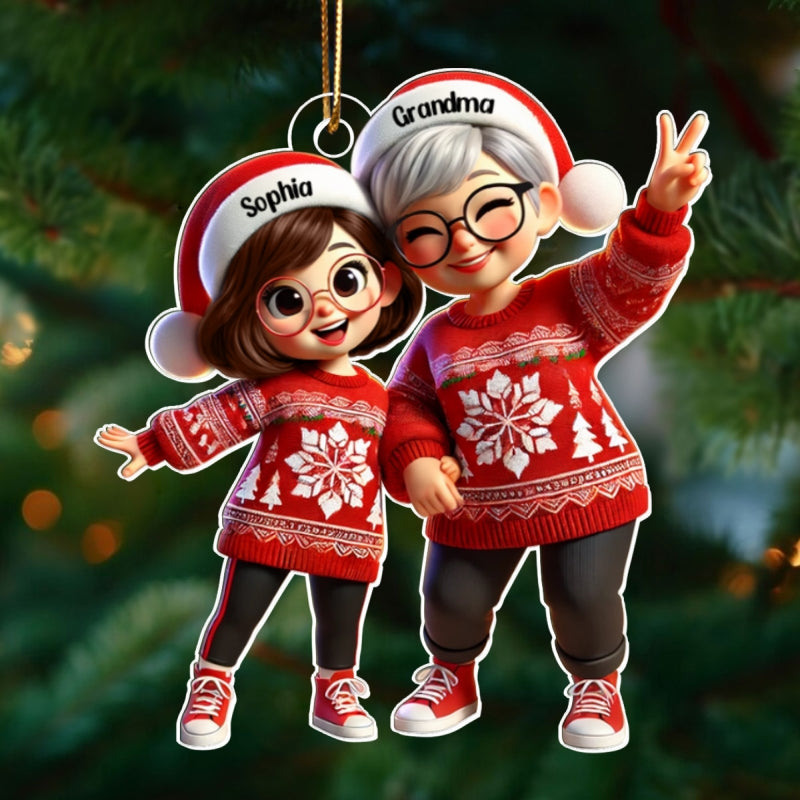 3D Effect Happy Christmas Grandma Grandkids Personalized Acrylic Ornament, Gift For Granddaughter, Christmas Gift
