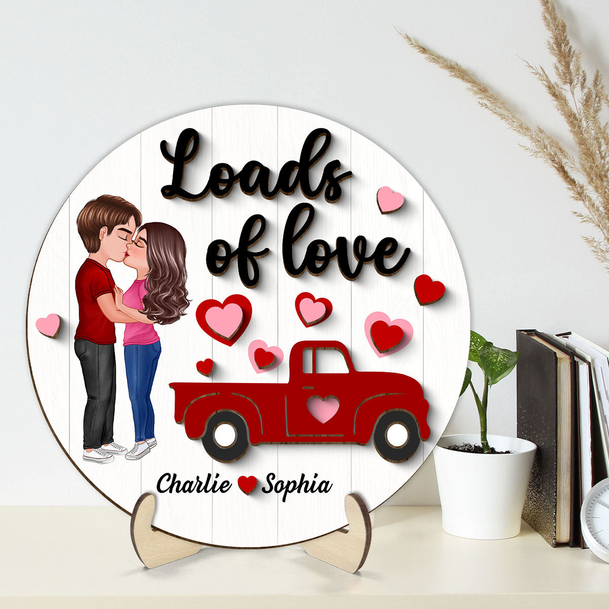 Couple Kissing Truck Loads Of Love  Gift Personalized 2-layer Wooden Plaque