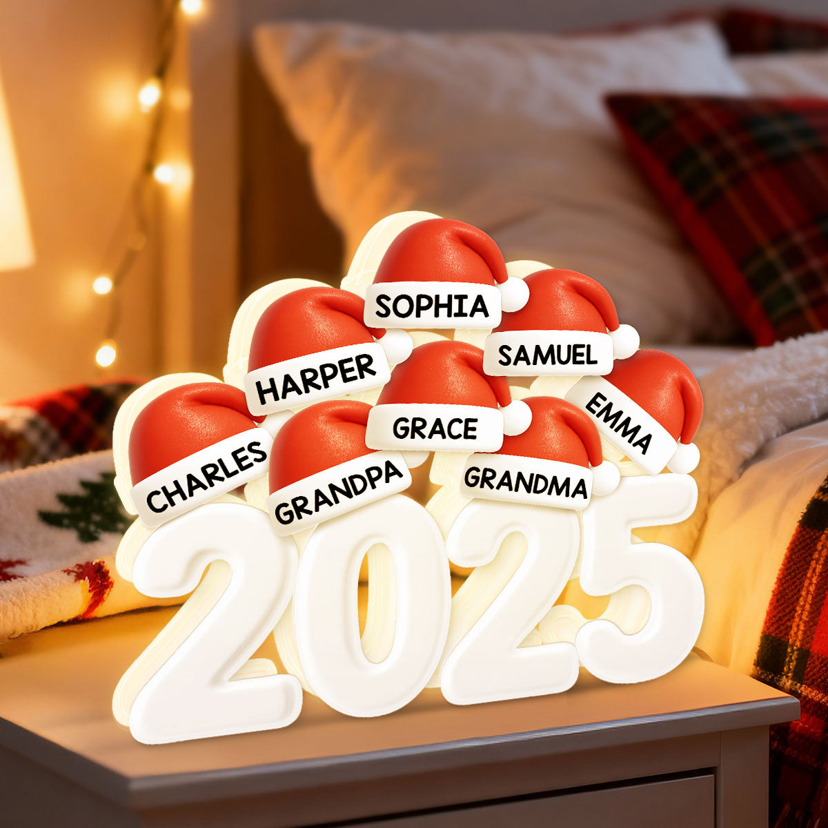 Christmas Family Members Grandpa Grandma Dad Mom Santa Hats - Personalized Light Box
