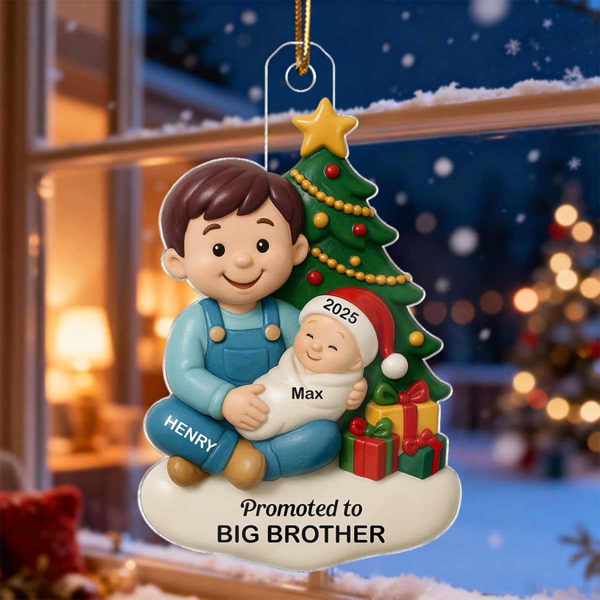 Proud New Big Sister Big Brother Under Tree - Personalized Acrylic Ornament - New Big Sibling Christmas Gift