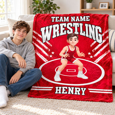 Wrestling Boy Girl Custom Name And Team Name - Personalized Fleece Blanket - Christmas Gift For Grandson, Son, Granddaughter, Daughter