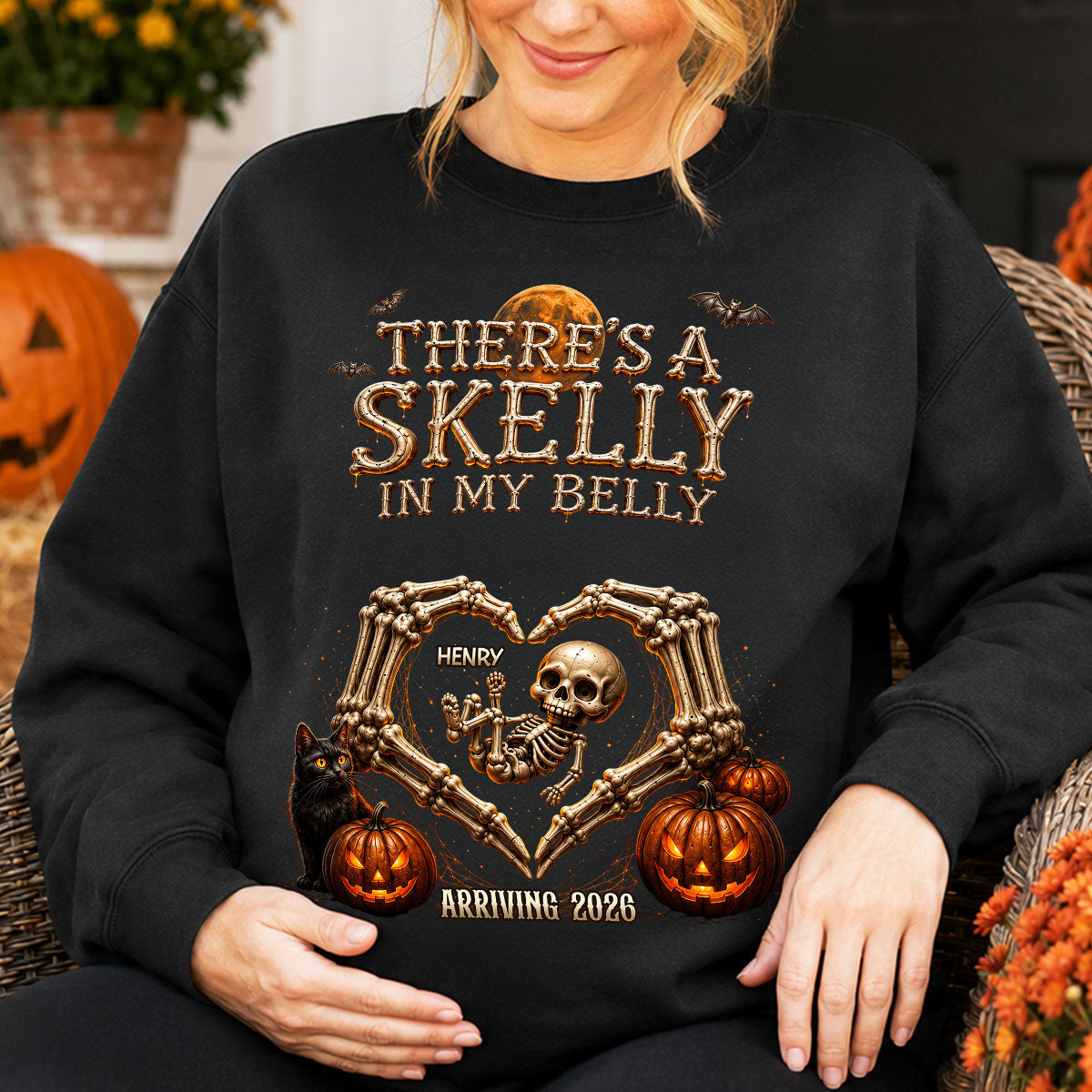 Skeleton Baby Halloween Pregnancy Announcement - Personalized Shirt - Gift For Her