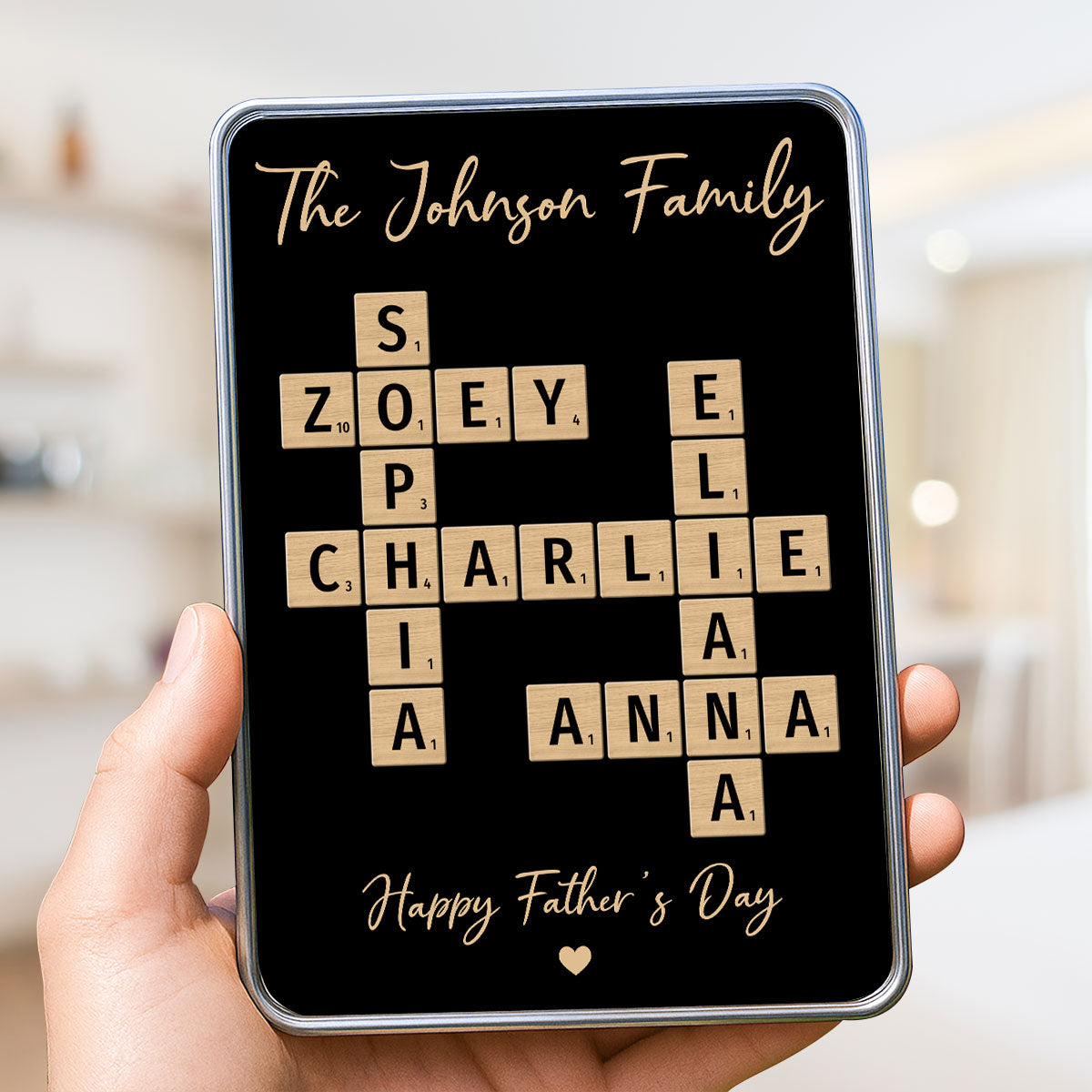 Family Names Crossword Puzzle Art Personalized Mirrored Picture Frame, Gift For Dad, Mom