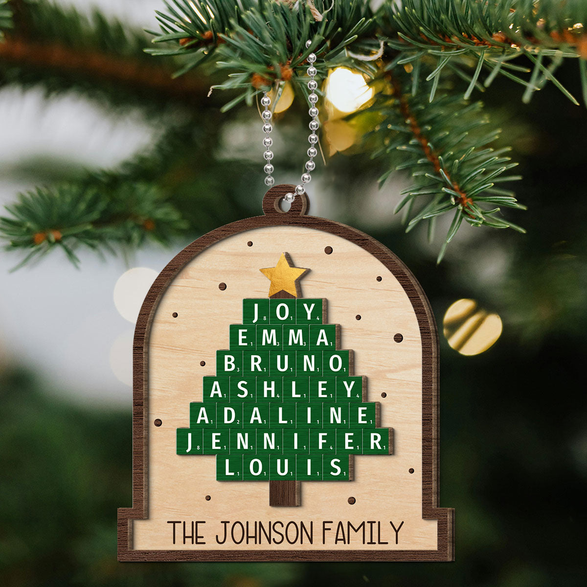 Family Christmas Tree Word Art Unique Christmas Decor Personalized 2-Layer Wooden Ornament