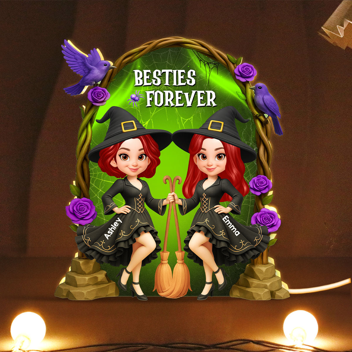 Purple And Green Halloween Gate Besties Sisters Witch Personalized Light Box