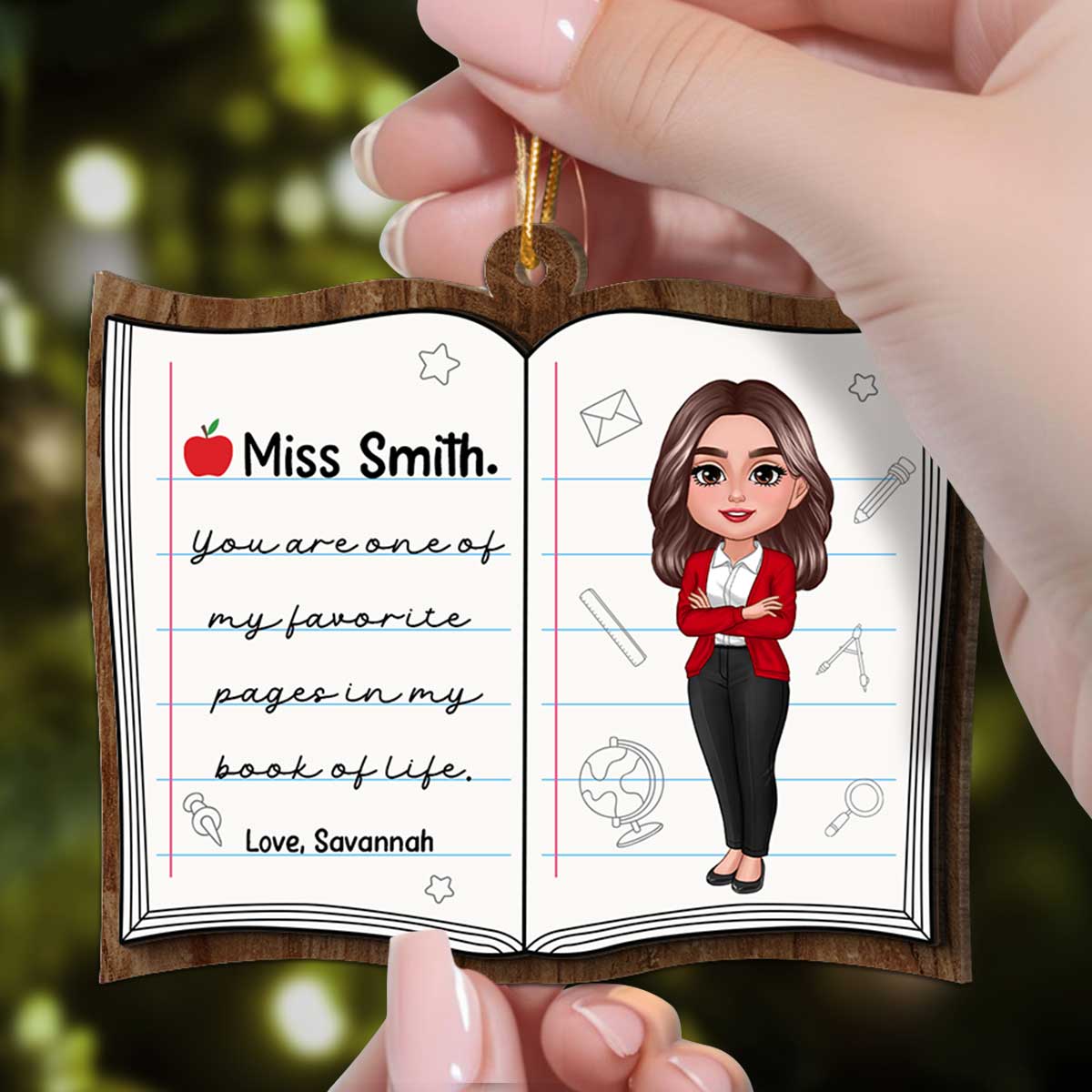 Favorite Page In My Book Of Life Teacher Appreciation Gift Thank You Gift Personalized 2 Layer Wooden Ornament