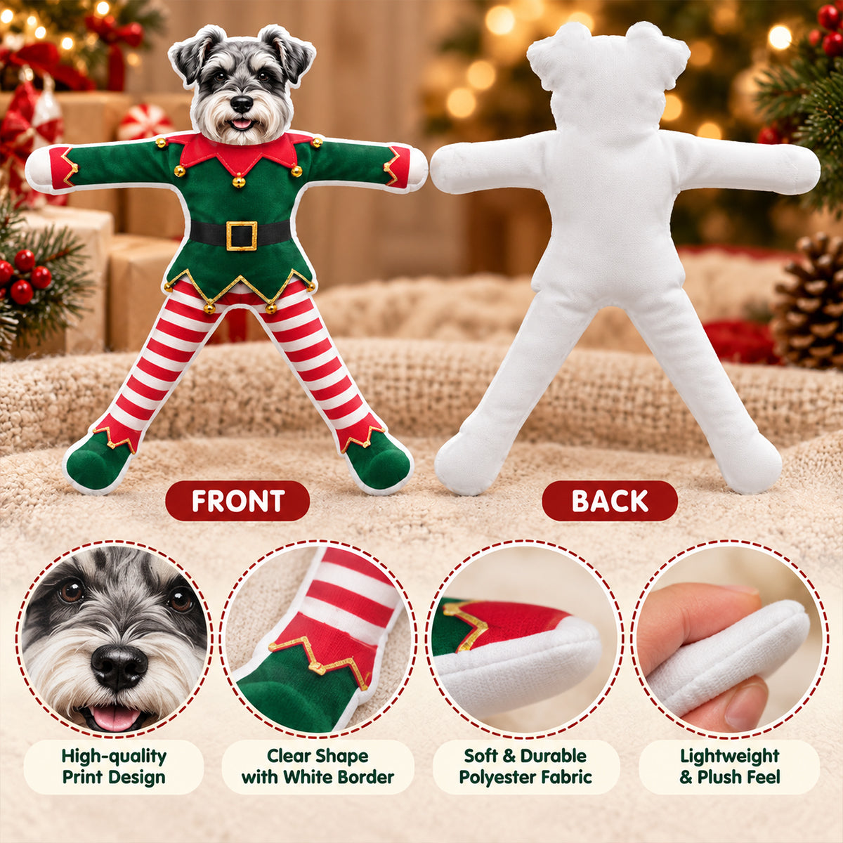 Custom Pet Christmas Plush Doll from Photo - Personalized Poseable Doll, Bendable Pet Stuffed Toy, Christmas Gift for Dog Cat Lovers