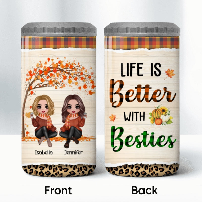 Fall Season Doll Besties Sisters Sitting Personalized 4 In 1 Can Cooler