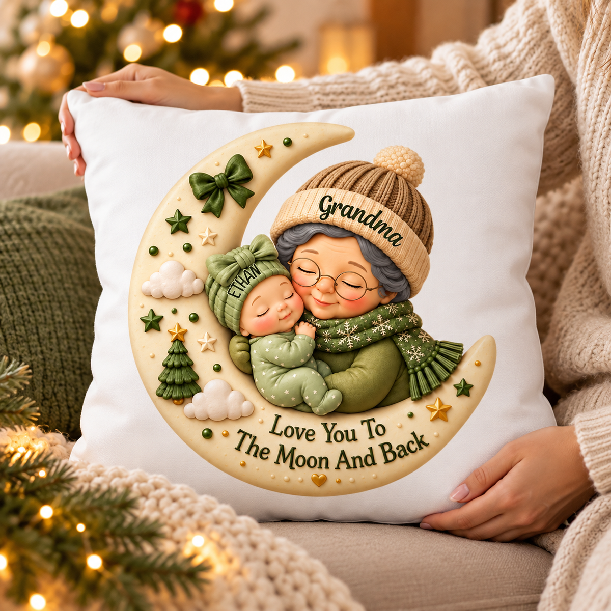 First Christmas as Grandma Love to the Moon and Back - Personalized Pillow - Christmas Gift for Grandma