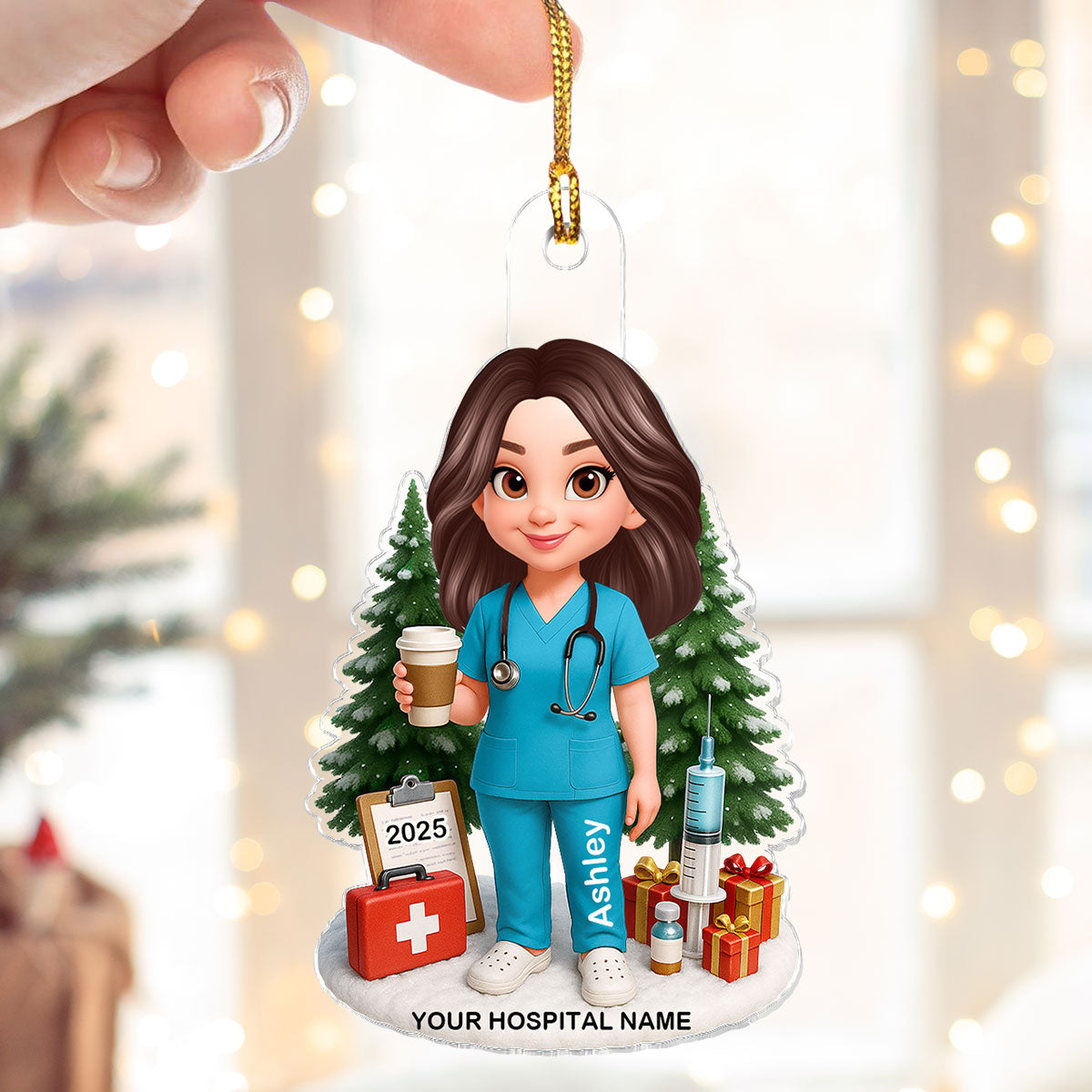 3D Effect Proud Nurse With Signature Symbols Christmas - Personalized Acrylic Ornament - Christmas Gift For Nurses