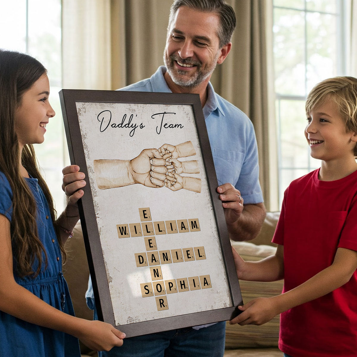 Daddy's Team Fist Bump Crossword Puzzle Art Personalized Poster