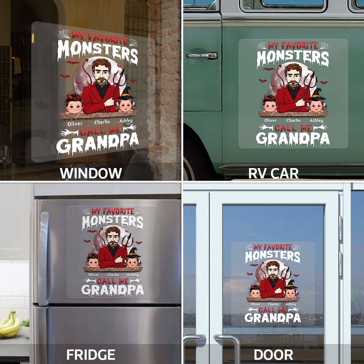 Favorite Monsters Dad Grandpa Personalized Decal, Halloween Decor