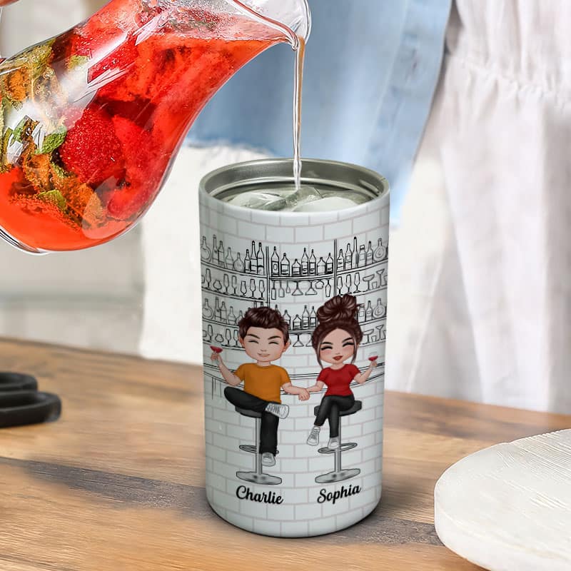 Husband Wife Drinking Buddies Multi Use Tumbler - Personalized 4 In 1 Can Cooler - Christmas Gift For Him For Her