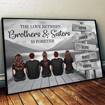 Brothers & Sisters Forever Linked Together Sign Posts Personalized Poster, Home Decoration, Gift For Siblings