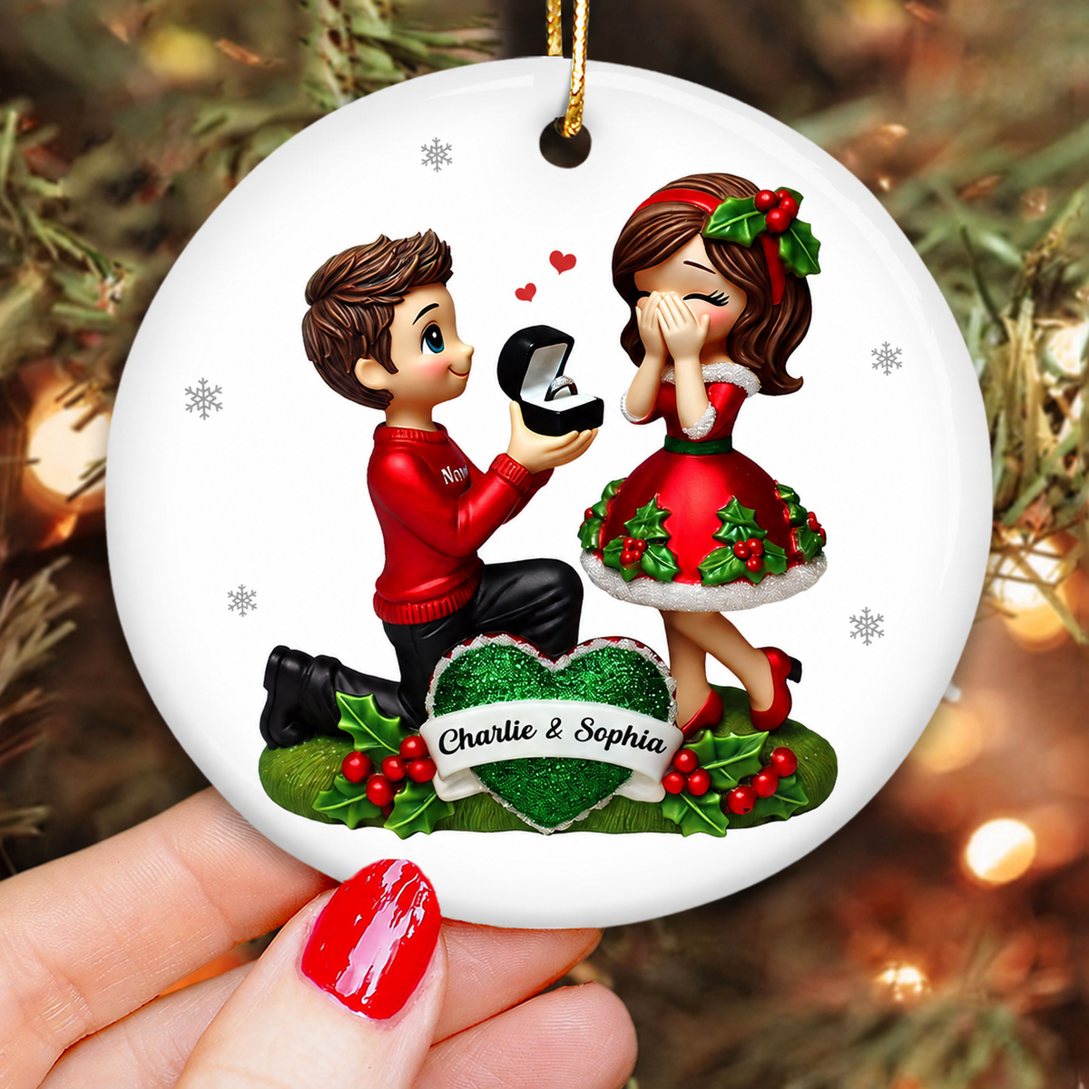 This Year We Got Engaged Personalized Ceramic Ornament, Custom Just Engaged Gifts for Couples