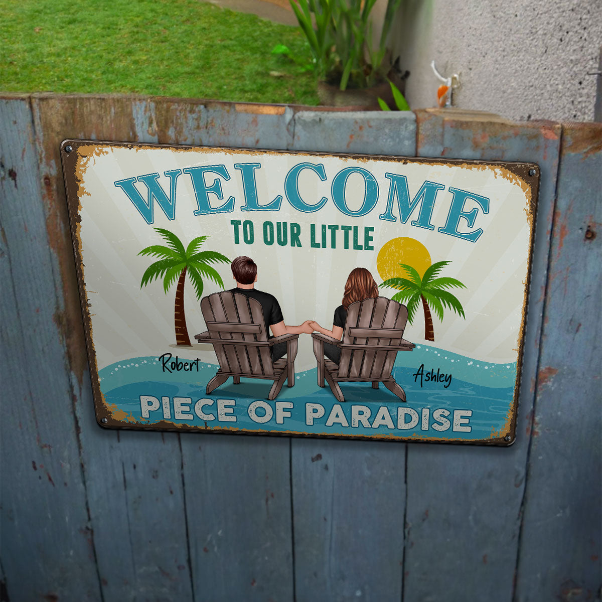 Couple Welcome To Our Little Piece of Paradise Personalized Metal Sign