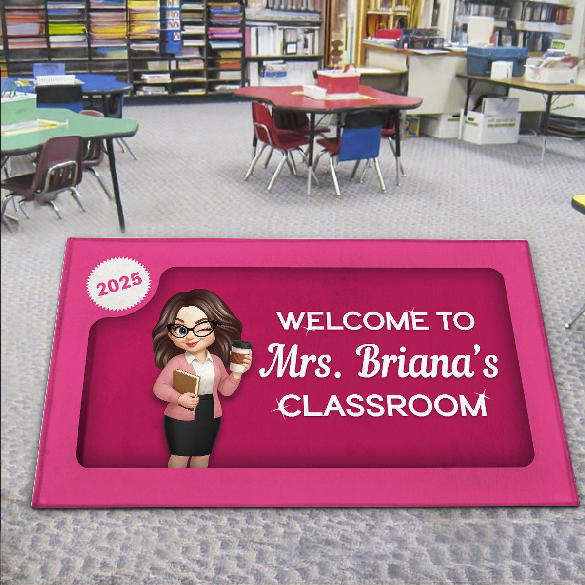 Welcome To Teacher Classroom 3D Effect Action Figure Personalized Doormat, Back To School Decoration