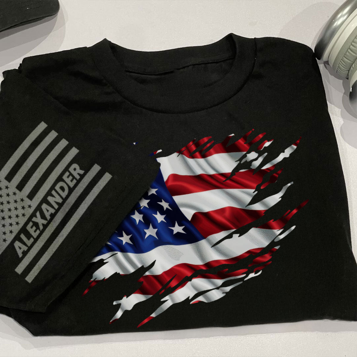 Patriotic 4th Of July Ripped Flag Custom Name Personalized Sleeve Printed Shirt