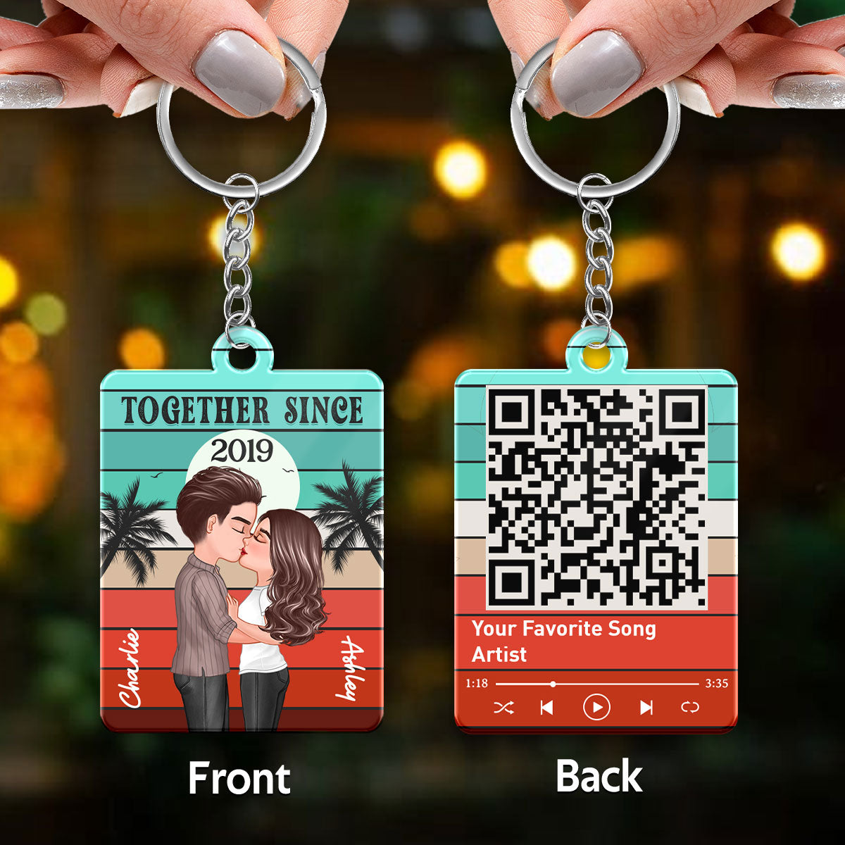 Doll Couple Kissing Retro Palette Favorite Song Scannable QR Code Personalized Acrylic Keychain
