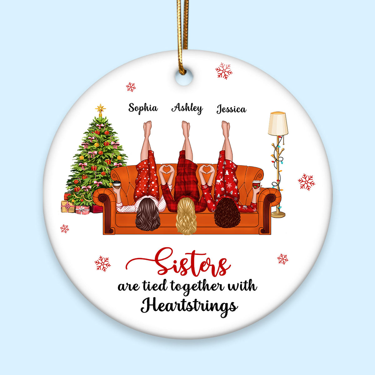 Sisters Are Tied Together With Heartstrings Personalized Ceramic Ornament, Christmas Gift for Sisters, Siblings