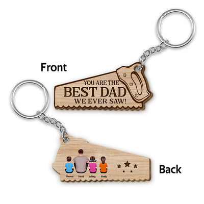 Best Dad We Ever Saw Back View Man Kid Dog Cat Personalized Wooden Keychain