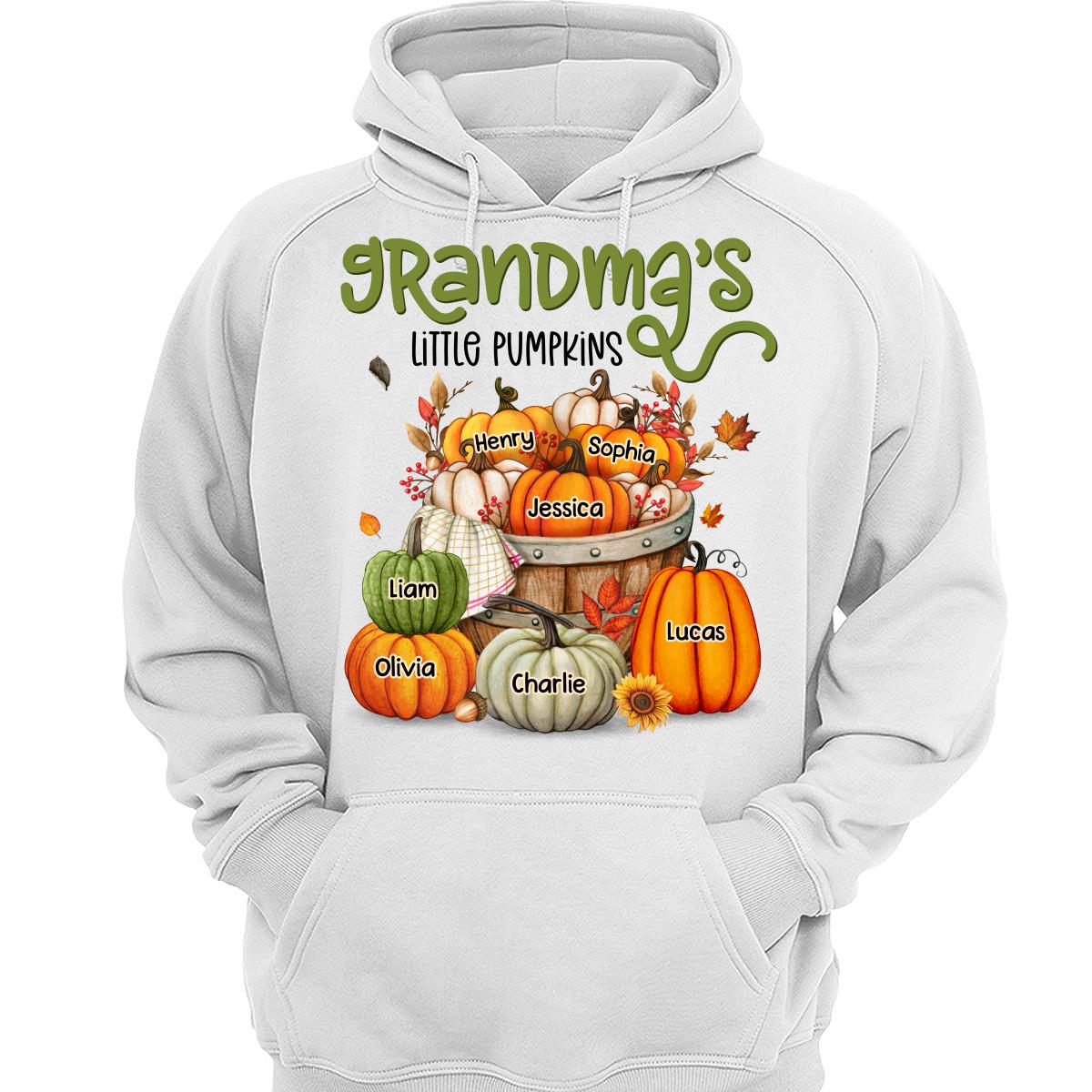 Grandma Mom Little Pumpkins Barrel Fall Season Personalized Shirt