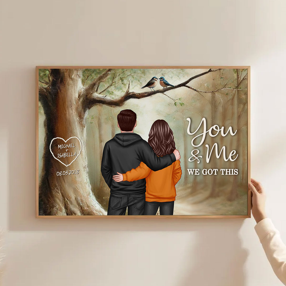 Couple Birds On Tree Personalized Poster, Anniversary,  Gift for him, Gift for her