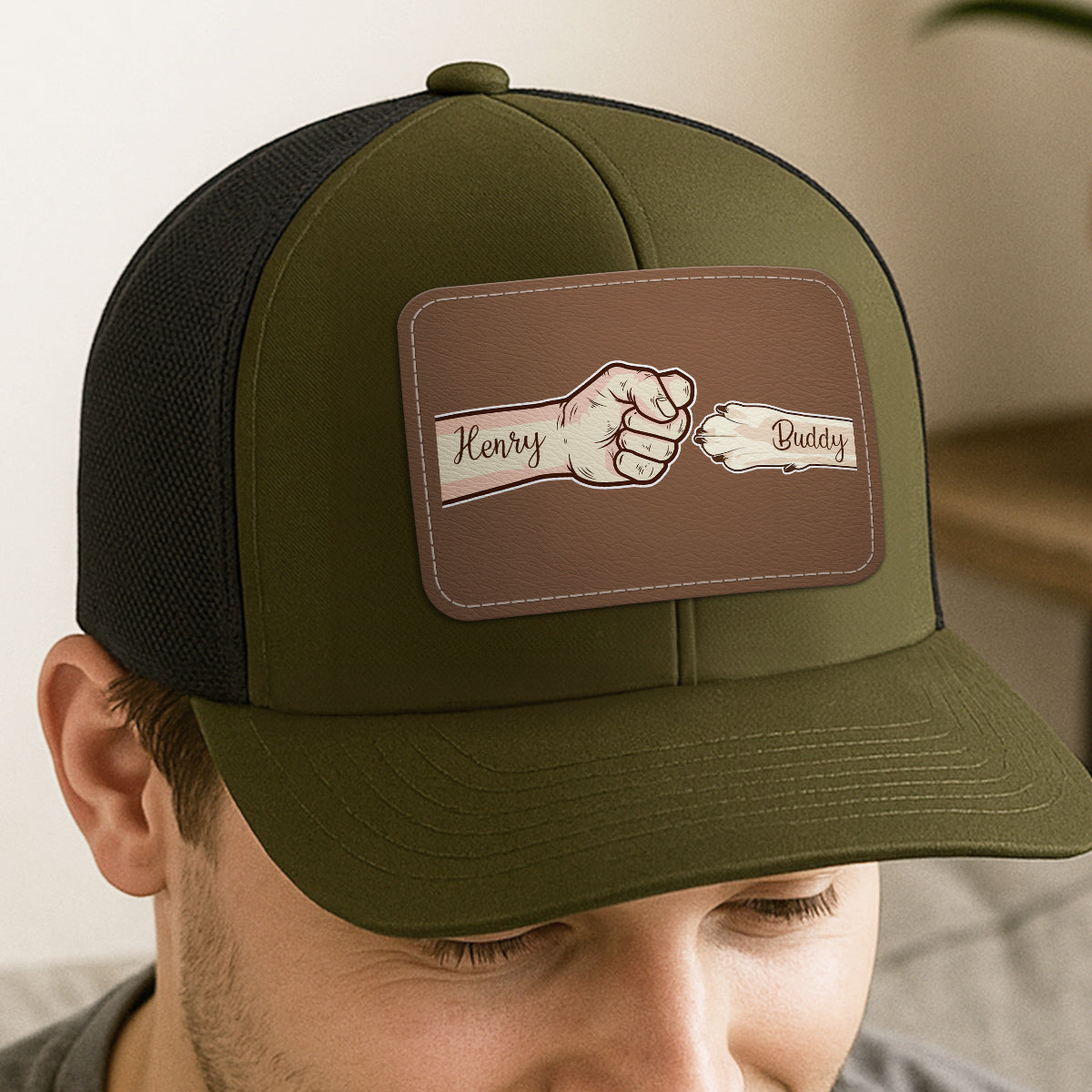 Dog Dad Fist Bump Personalized Trucker Cap, Dad Snapback Hat, Father's Day Gift for Dog Dads