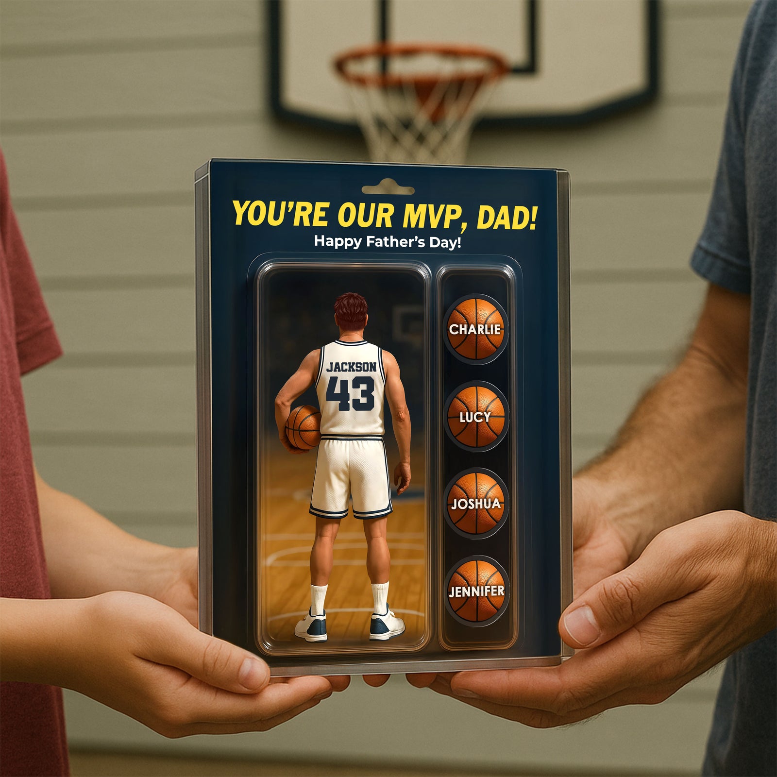 You're My MVP Dad Basketball With Kids' Names Custom Figure Personalized Acrylic Block Plaque, Perfect Father's Day Gift For Him, For Basketball Dad