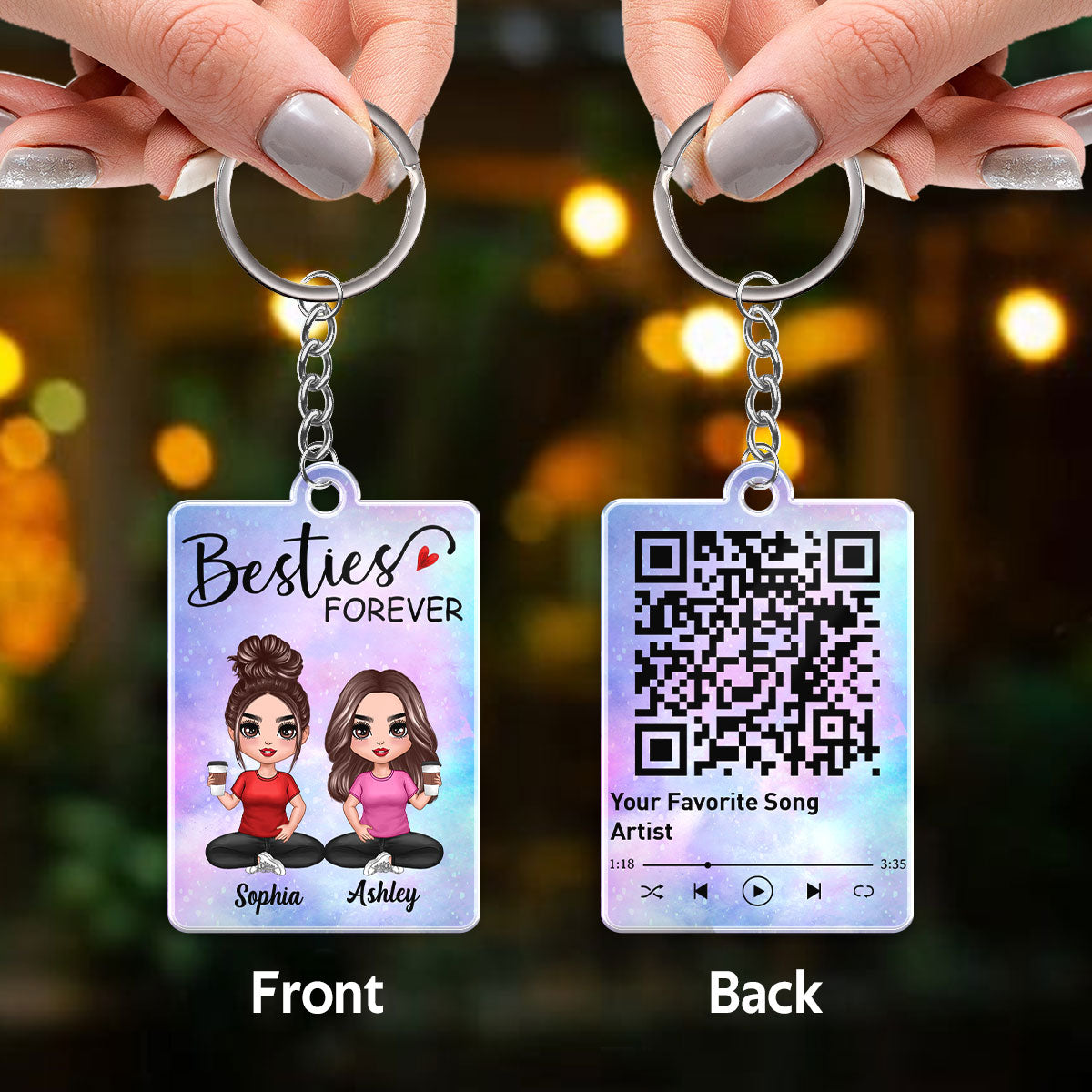 Doll Besties Sitting Sister Forever Favorite Song Scannable QR Code Personalized Acrylic Keychain