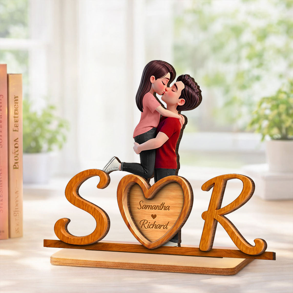 Couple Initials Heart - Personalized 2-Layered Wooden Plaque - Valentine's Day Gift for Her, for Him