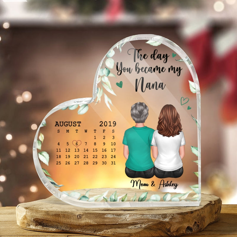 The Day You Became My Mom Grandma Daughter Mother‘s Day Gift Personalized Acrylic Heart Plaque