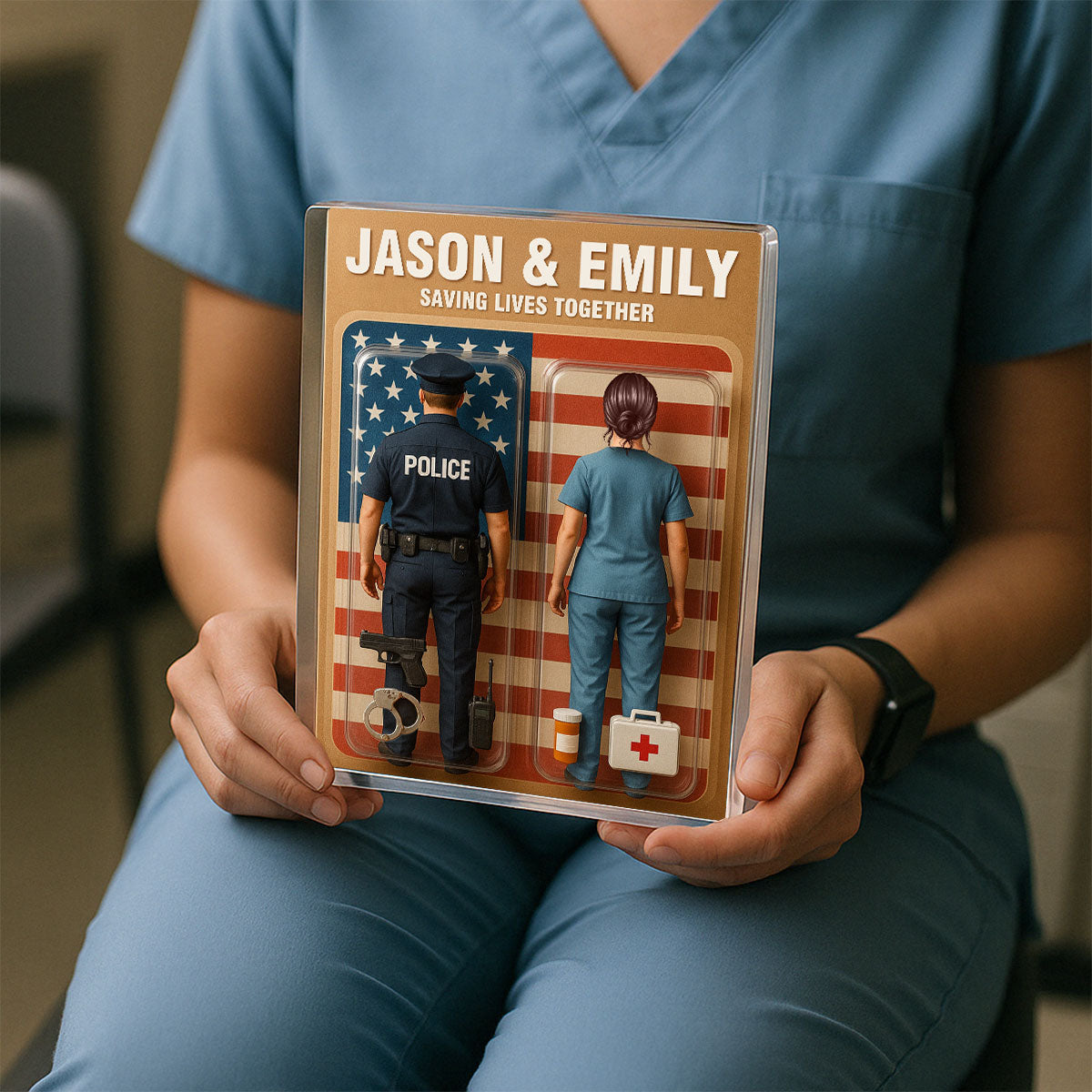 You & Me We Got This Police & Nurse Couple Realistic Figures Style Personalized Acrylic Block Plaque