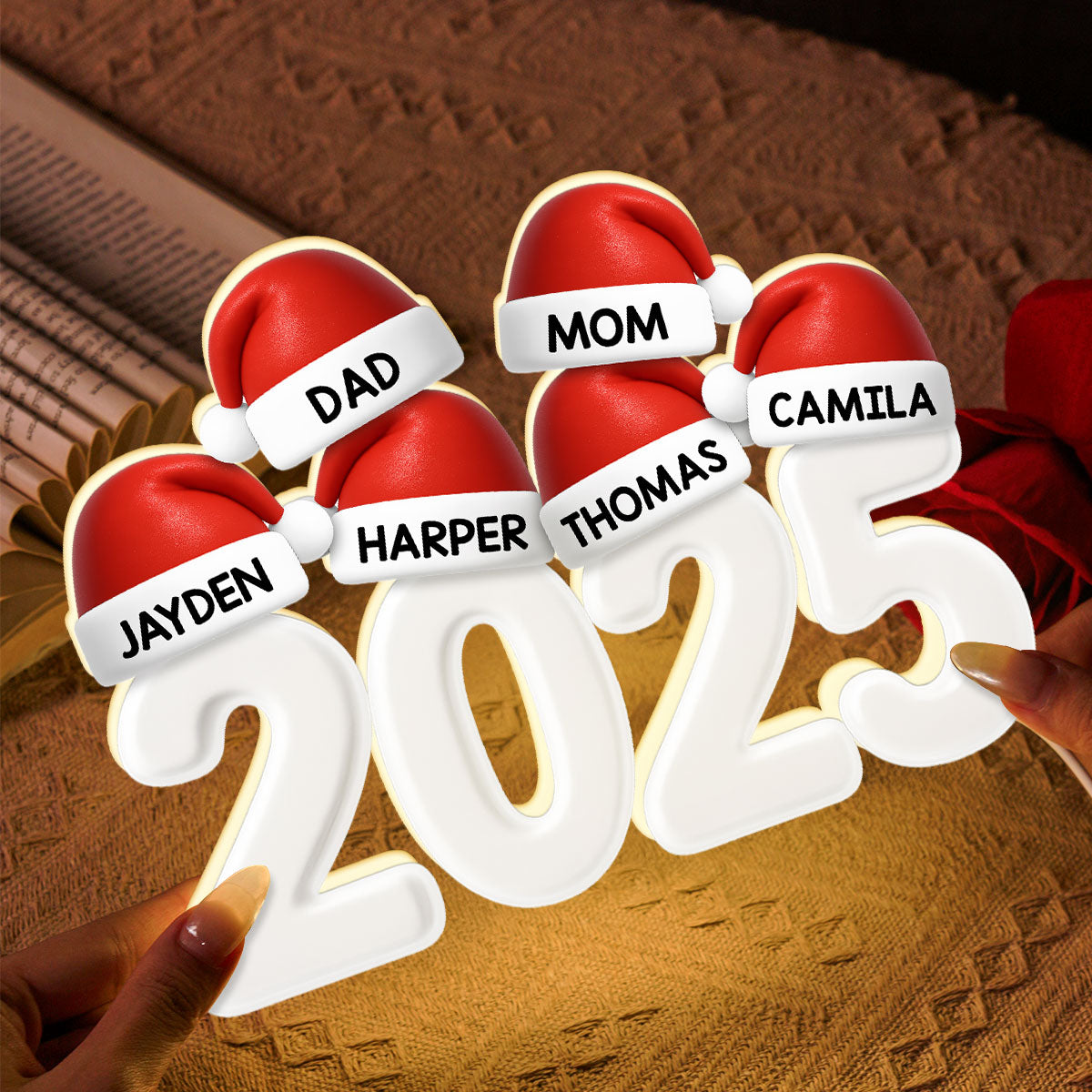 Christmas Family Members Grandpa Grandma Dad Mom Santa Hats - Personalized Light Box