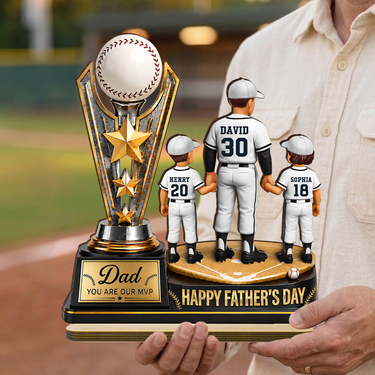 Baseball MVP Dad Trophy - Personalized 2-Layered Wooden Plaque - Father's Day Gift for Dad, Husband