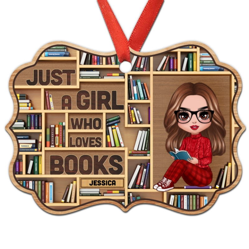 Girl Loves Books Bookshelf Personalized Christmas Ornament