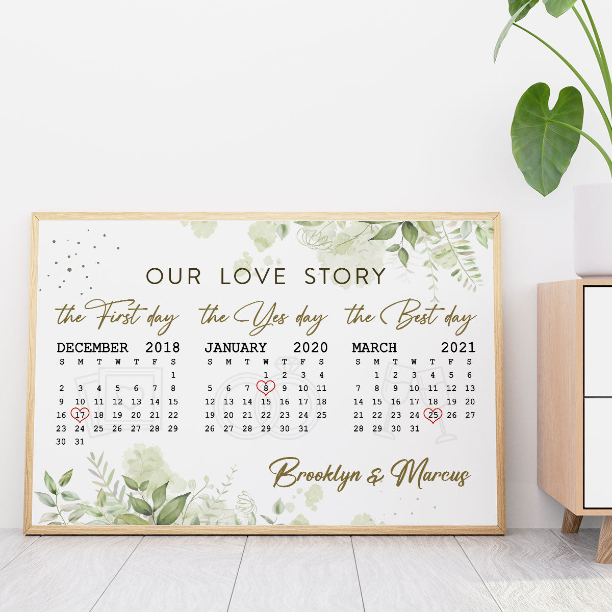 Our Love Story Anniversary Date Calendar Personalized Horizontal Poster - Anniversary Gift For Couple - Gift For Him, Gift For Her