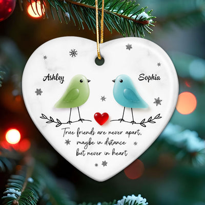 Friends Are Never Apart 3D Effect Sea Glass - Personalized Ceramic Ornament - Christmas Gift for Friends, Besties