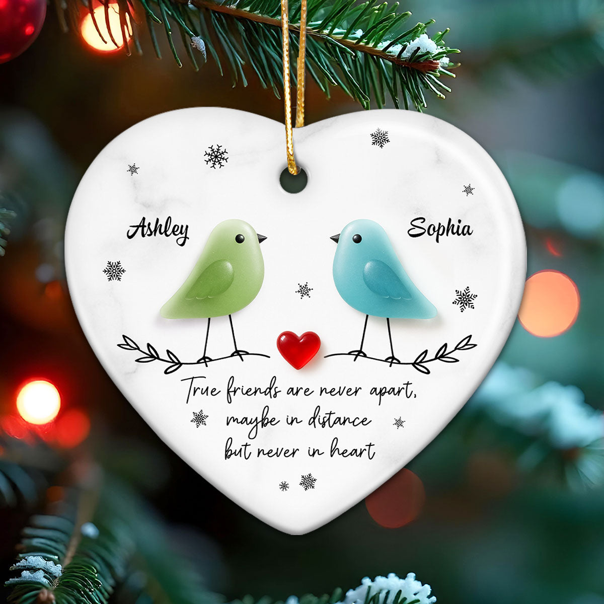 Friends Are Never Apart 3D Effect Sea Glass - Personalized Ceramic Ornament - Christmas Gift for Friends, Besties