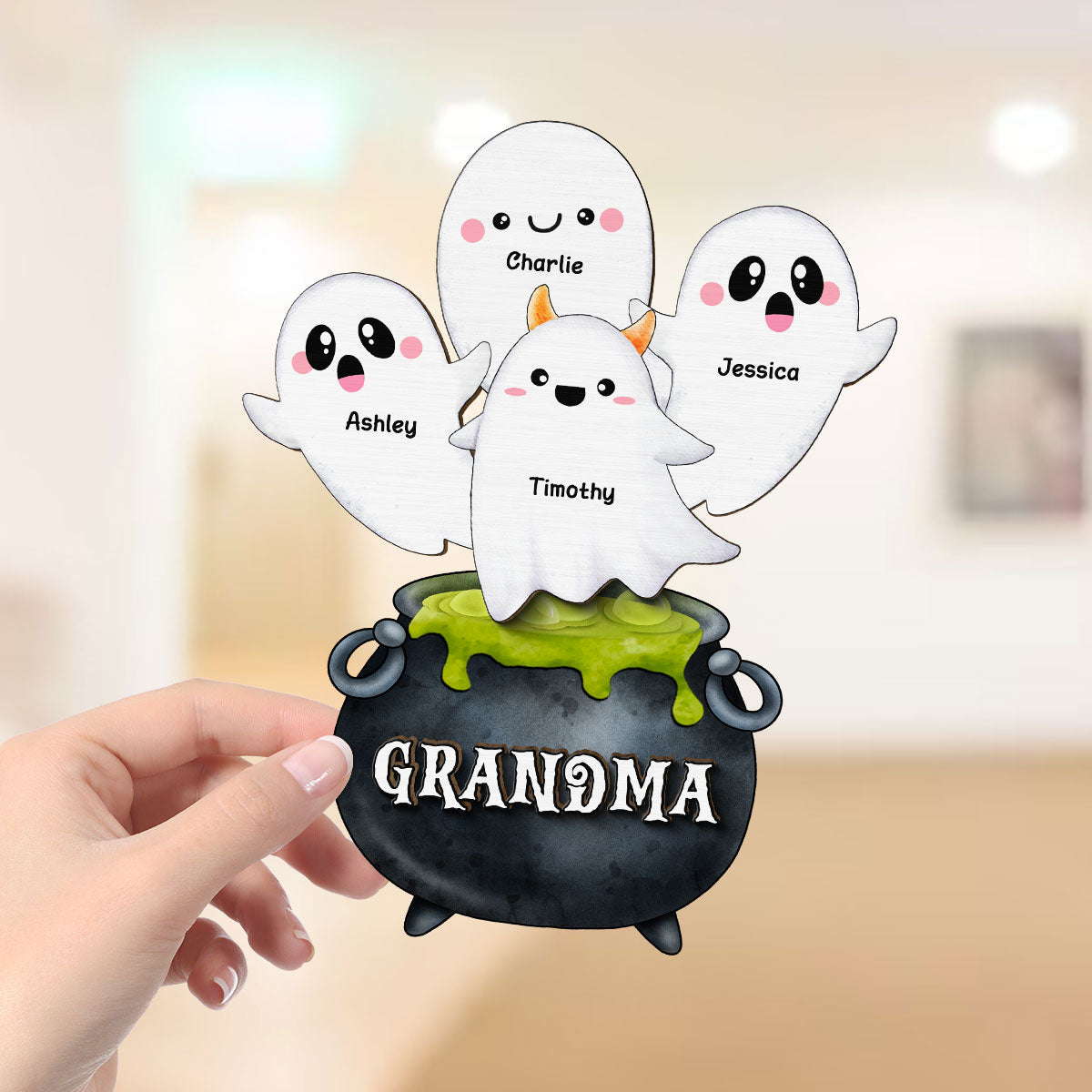 Grandma Potion Pot Boo Grandkids Personalized Standing Wooden Plaque, Halloween Decor